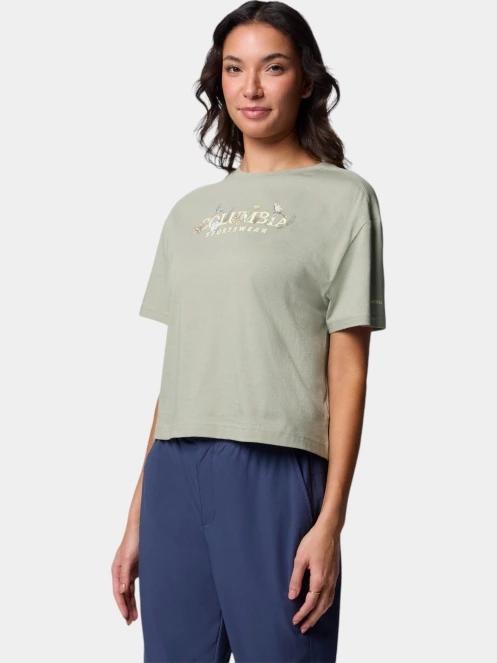 crop top pt. femei Columbia Rolling Bend Graphic Relaxed Crop Short Sleeve Shirt verde 3